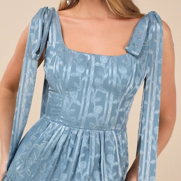 Lulus Picturesque Allure Slate Blue Jacquard Tie-Strap Maxi Dress - Picture 8 of 8